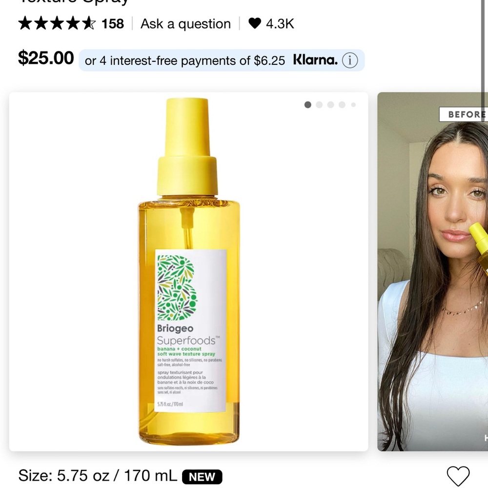 Brigeo Superfoods Banana + Coconut Hydrating Soft Wave Texture Spray